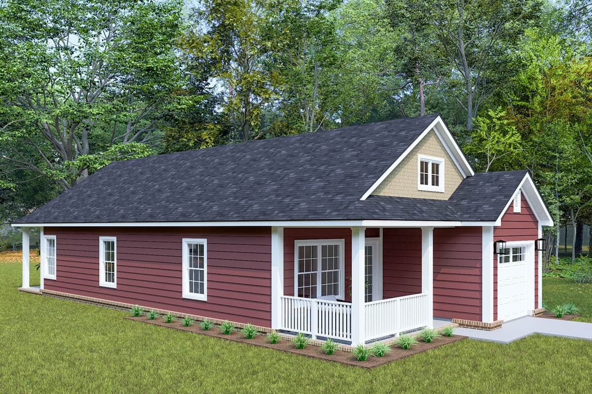 Plan 52418WM: 2-Bed Narrow House Plan with With Vaulted Living Space Under 1200 Sq Ft - Image #5 - Ranch, Traditional