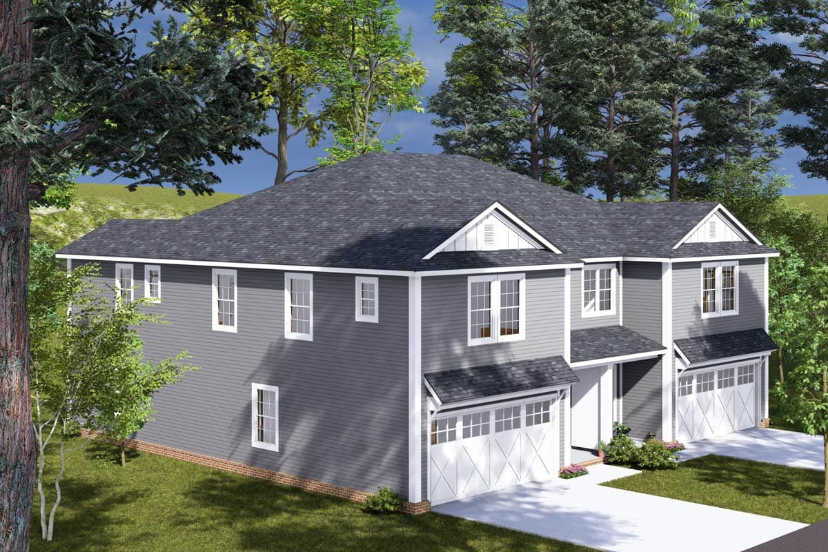 Plan 52419WM: Two-Story Duplex House Plan with Pocket Offices - 2048 Sq Ft Per Unit - Image #7 - Traditional