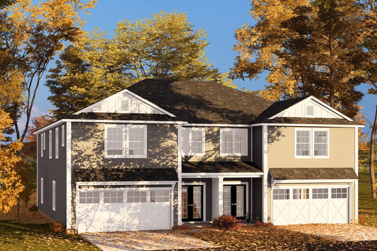 Plan 52419WM: Two-Story Duplex House Plan with Pocket Offices - 2048 Sq Ft Per Unit - Image #9 - Traditional