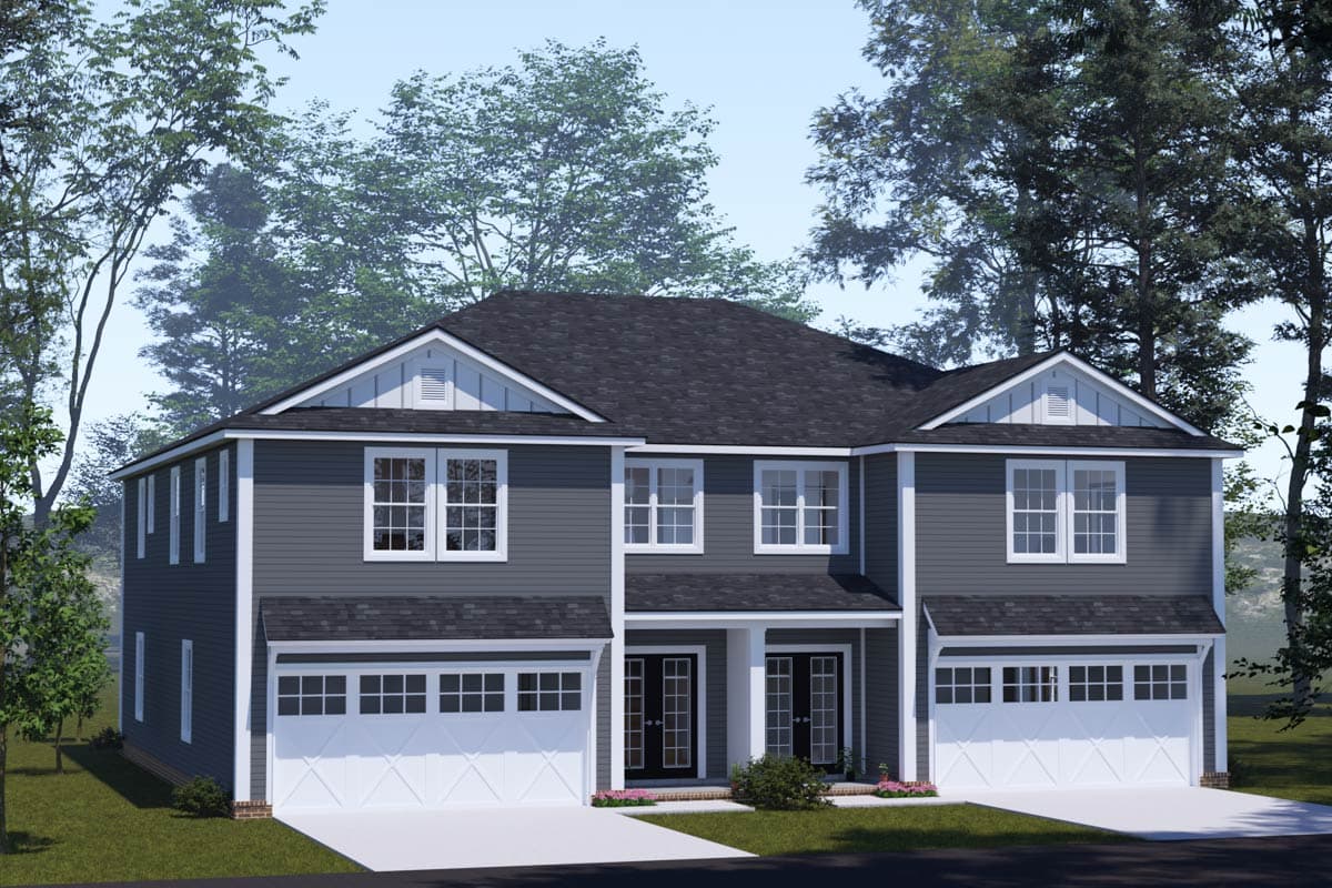 Plan 52419WM: Two-Story Duplex House Plan with Pocket Offices - 2048 Sq Ft Per Unit - Image #10 - Traditional