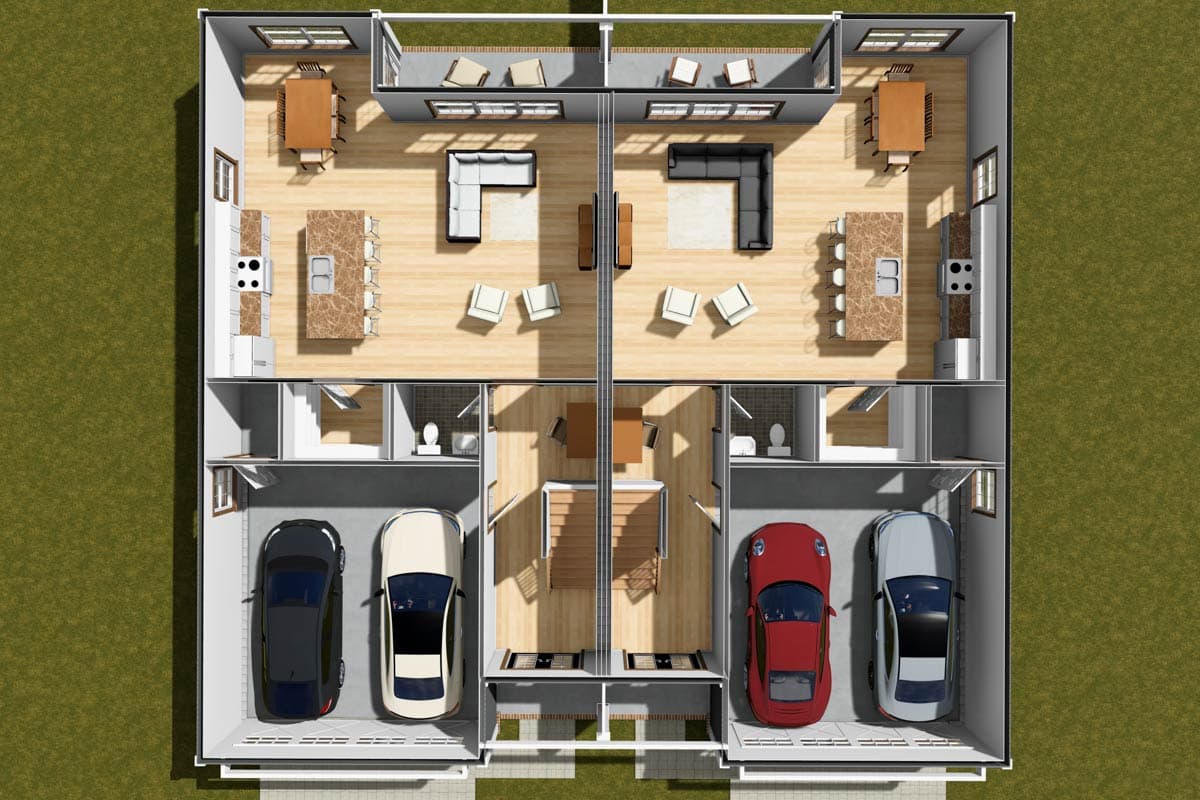 Plan 52419WM: Two-Story Duplex House Plan with Pocket Offices - 2048 Sq Ft Per Unit - Image #12 - Traditional