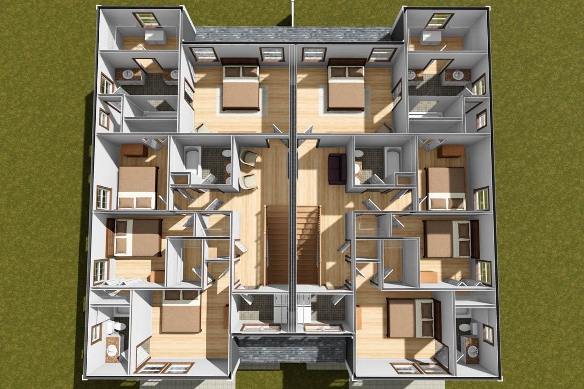 Plan 52419WM: Two-Story Duplex House Plan with Pocket Offices - 2048 Sq Ft Per Unit - Image #11 - Traditional