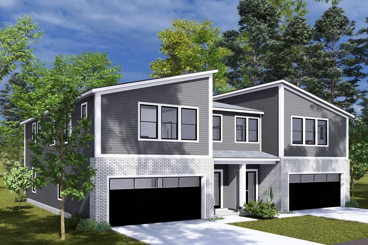 Plan 52420WM: Two-Story Contemporary Duplex House Plan Under 2100 Sq Ft Per Unit - Image #7 - Contemporary