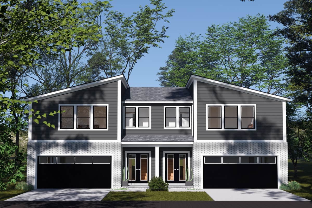 Plan 52420WM: Two-Story Contemporary Duplex House Plan Under 2100 Sq Ft Per Unit - Image #10 - Contemporary