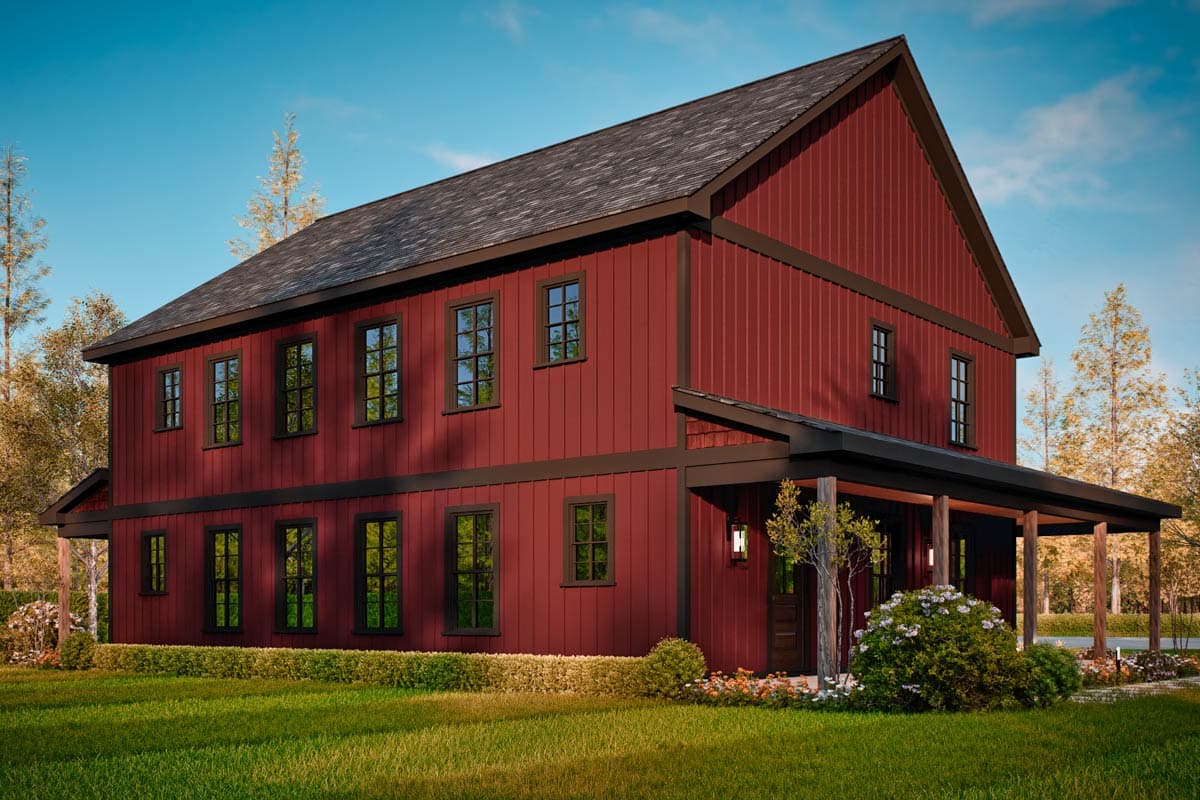 Plan 25847GE: 3-Bed Symmetrical Multi-Family House Plan with Wrap-Around Porch - 1280 Sq  Ft Per Unit - Image #9 - Country, Rustic