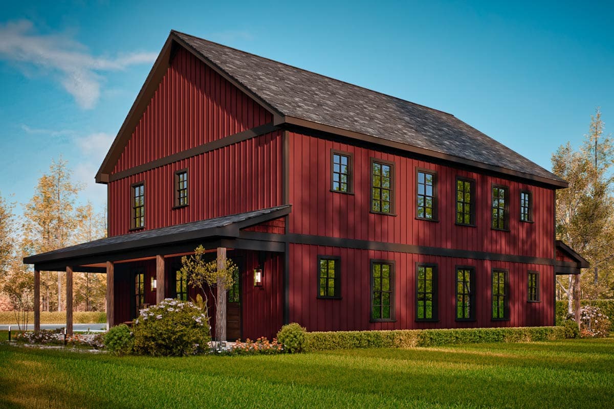 Plan 25847GE: 3-Bed Symmetrical Multi-Family House Plan with Wrap-Around Porch - 1280 Sq  Ft Per Unit - Image #10 - Country, Rustic