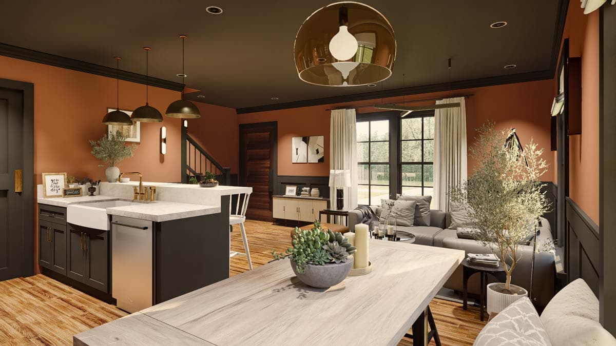 Plan 25847GE: 3-Bed Symmetrical Multi-Family House Plan with Wrap-Around Porch - 1280 Sq  Ft Per Unit - Image #17 - Country, Rustic