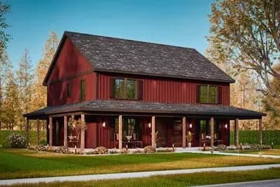 3-Bed Symmetrical Multi-Family House Plan with Wrap-Around Porch - 1280 Sq  Ft Per Unit