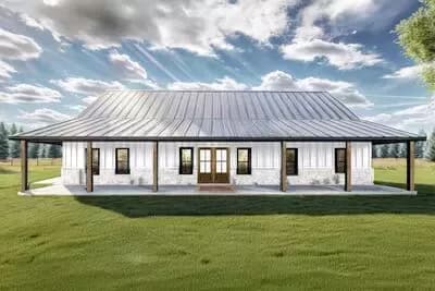 3 or 4 Bed Barndominium House Plan with Matching Front and Rear Porches - 2400 Sq Ft