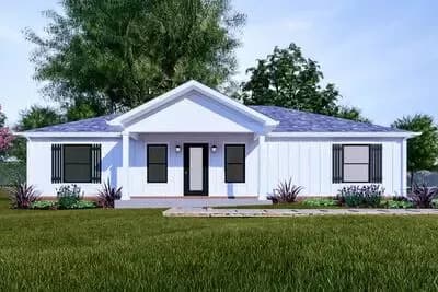 Traditional Country Ranch House Plan with Split-Bedroom Layout - 1344 Sq Ft