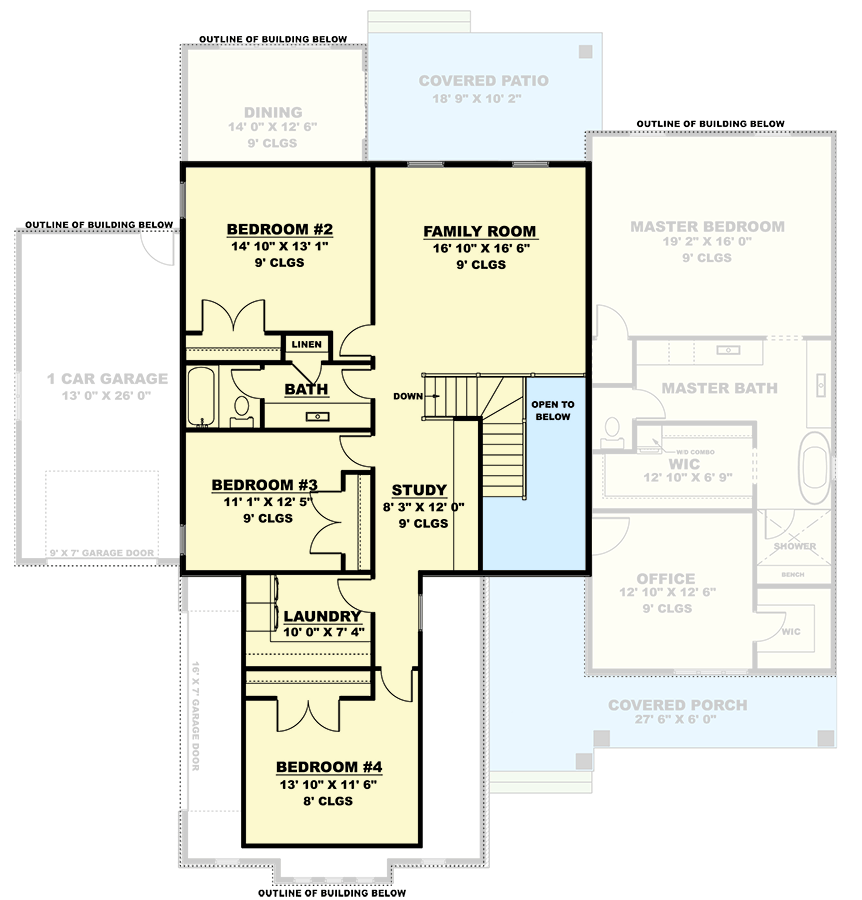 Plan 506042BRY: Two-Story New American House Plan with Second Level Family Room and Study - 3200 Sq Ft - Floor Plan - 2nd Floor - Modern Farmhouse, New American