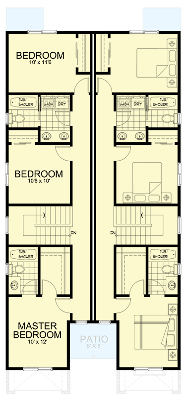 Plan 267065SPK: Traditional Duplex House Plan with Matching 3-Bed Units - Under 1500 Sq Ft Per Unit - Floor Plan - 2nd Floor - Traditional