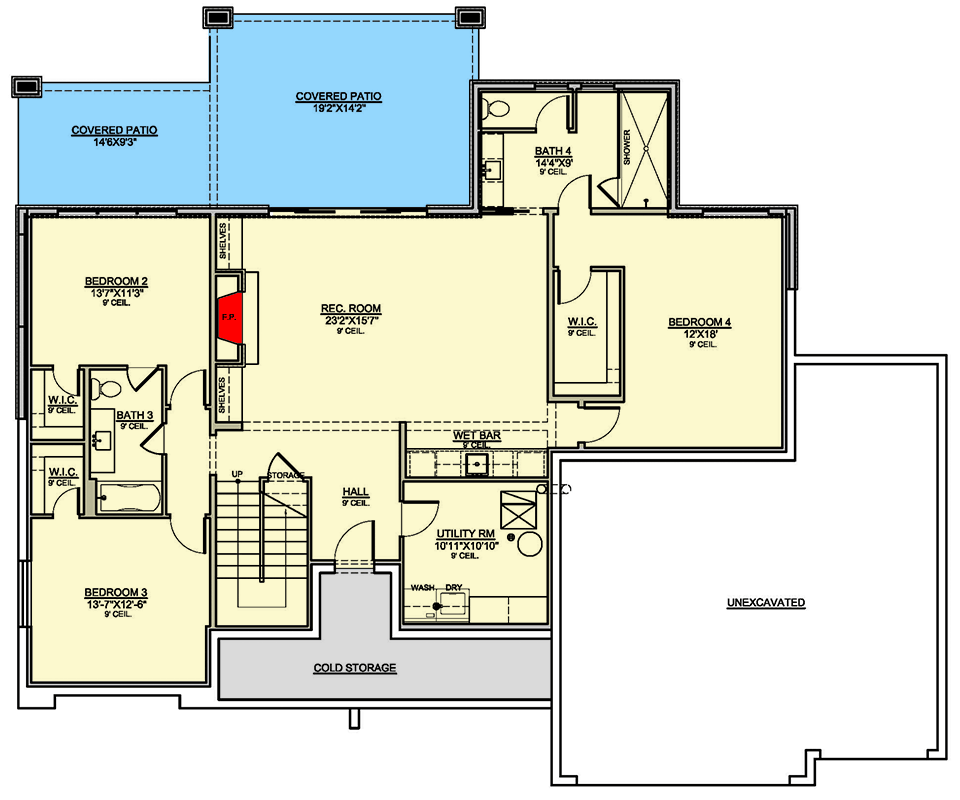 Plan 370049SEN: 4-Bed Mid Century Modern House Plan with Finished Lower Level - 3743 Sq Ft - Floor Plan - Lower Level - Mid Century Modern, Mountain, Prairie