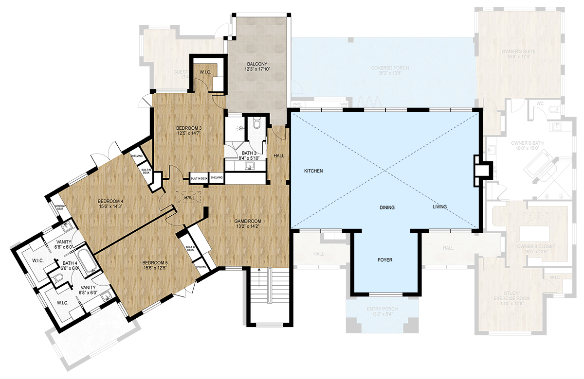 Plan 430128LY: Two-Story Modern House Plan with Game Room Above - 4728 Sq Ft - Floor Plan - 2nd Floor - Contemporary, Modern