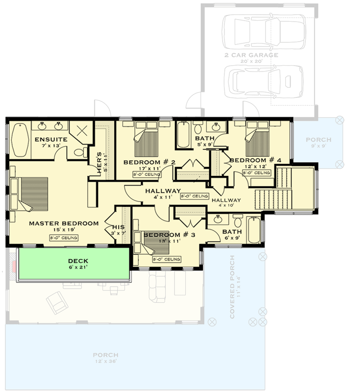 Plan 147033RML: 4-Bed Mediterranean-Style House Plan with Home Office Under 3000 Sq Ft - Floor Plan - 2nd Floor - Mediterranean, Tuscan