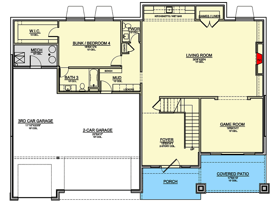 Plan 370050SEN: 3 or 4 Bed Modern Mountain House Plan with Lower Level Game Room - 4770 Sq Ft - Floor Plan - Lower Level - Contemporary, Modern, Mountain