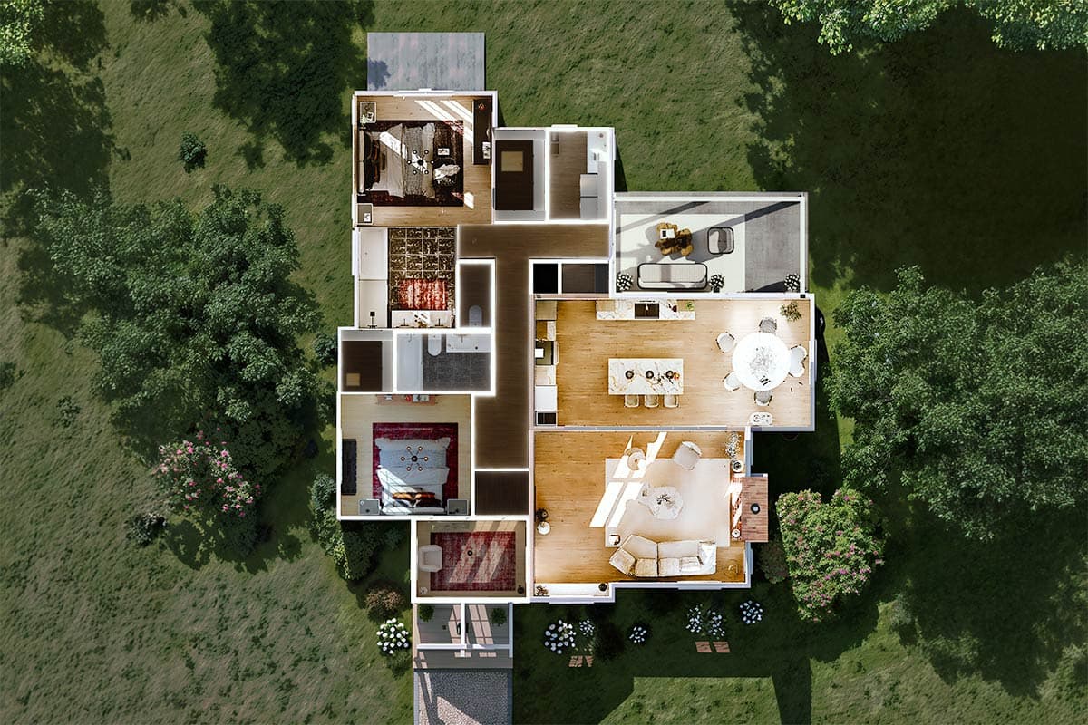 Plan 871037NST: 2-Bed Modern Farmhouse Cottage Plan with Vaulted Living - 1828 Sq Ft - Image #10 - Cottage, Country, Modern Farmhouse