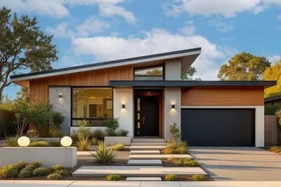 Single-Story Mid-Century Modern House Plan with Vaulted Living - 1676 Sq Ft