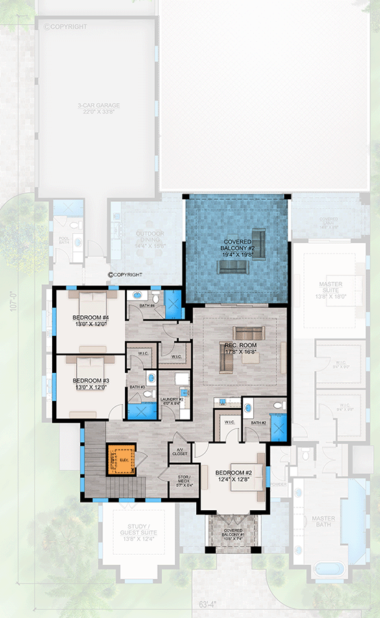 Plan 86160BW: Two-Story Coastal Contemporary House Plan with Rec Room - 4583 Sq Ft - Floor Plan - 2nd Floor - Coastal, Coastal Contemporary, Florida-Style