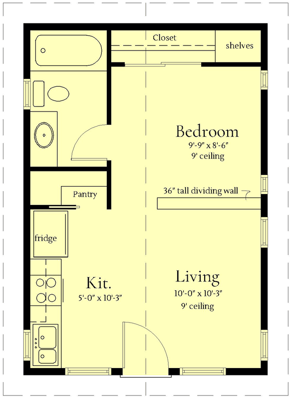Plan 833036WAT: Craftsman ADU House Plan with 1-Bed Under 400 Sq Ft - Floor Plan - Main Level - Cabin, Cottage, Country, Craftsman, Traditional