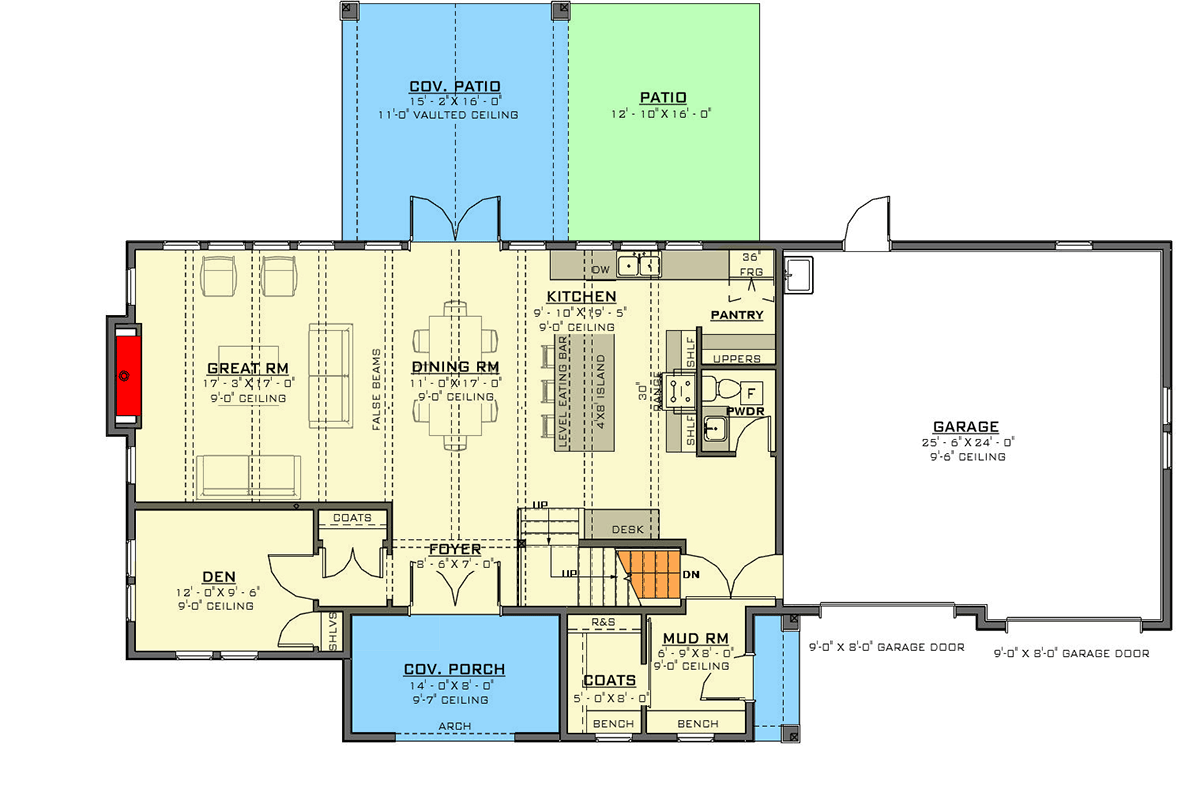 Plan 770521JME: 3-Bed European Transitional House Plan with Den or Flex Room - 2473 Sq Ft - Floor Plan - Main Level - European, Transitional, Tudor