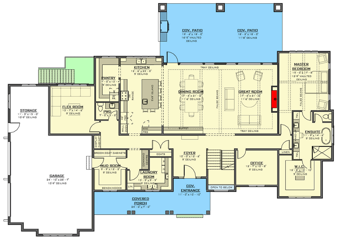 Plan 770524JME: Two-Story New American House Plan with Home Office and Den - 4048 Sq Ft - Floor Plan - Main Level - Modern Farmhouse, New American