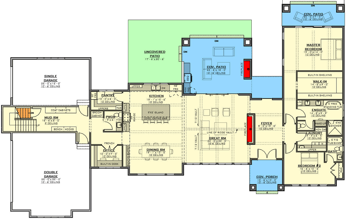 Plan 770525JME: Single-Story Mountain Ranch House Plan with Vaulted Living Space - 3576 Sq Ft - Floor Plan - Main Level - Mountain, Ranch