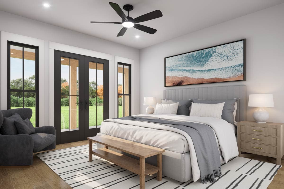 Plan 56555SM: 3-Bed Barndo-Style Modern Farmhouse Plan with Oversized Workshop Garage - 1702 Sq Ft - Image #12 - Barndominium, Modern Farmhouse, New American