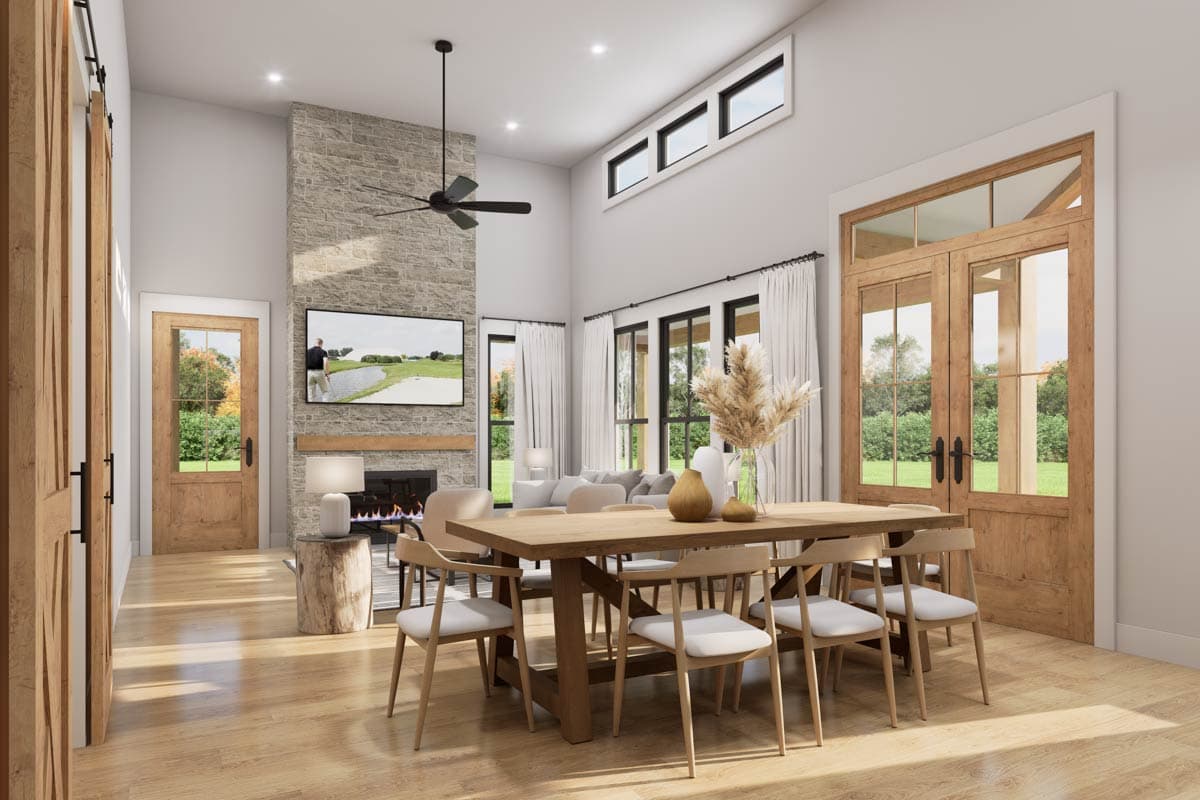 Plan 56555SM: 3-Bed Barndo-Style Modern Farmhouse Plan with Oversized Workshop Garage - 1702 Sq Ft - Image #5 - Barndominium, Modern Farmhouse, New American