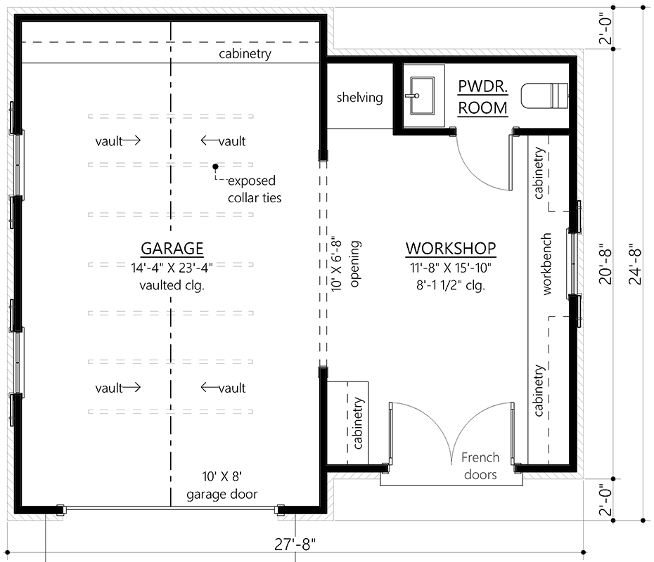 Plan 865023SHW: 1-Car Detached Garage Plan with Workshop - 600 Sq Ft  - Floor Plan - Main Level - New American