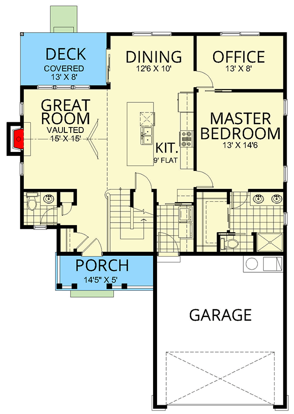 Plan 267069SPK: Two-Story Traditional House Plan with Second Level Loft - 1797 Sq Ft - Floor Plan - Main Level - Country, Modern Farmhouse, Traditional