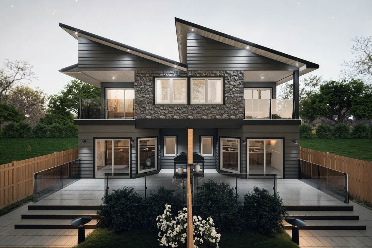 Plan 147034RML: Two-Story Contemporary European Duplex Plan with Rear Covered Porch - 2016 Sq Ft Per Unit - Image #9 - Contemporary, European