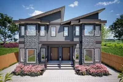 Two-Story Contemporary European Duplex Plan with Rear Covered Porch - 2016 Sq Ft Per Unit