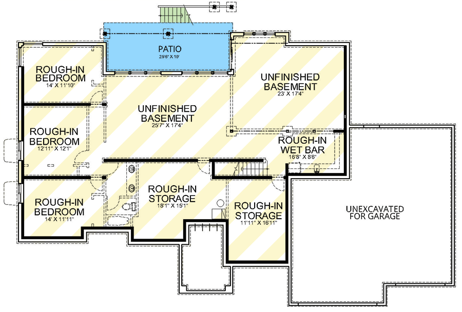 Plan 267070SPK: Single-Story Craftsman Ranch House Plan with Den - 2531 Sq Ft - Floor Plan - Unfinished Basement  - Craftsman, Ranch, Traditional