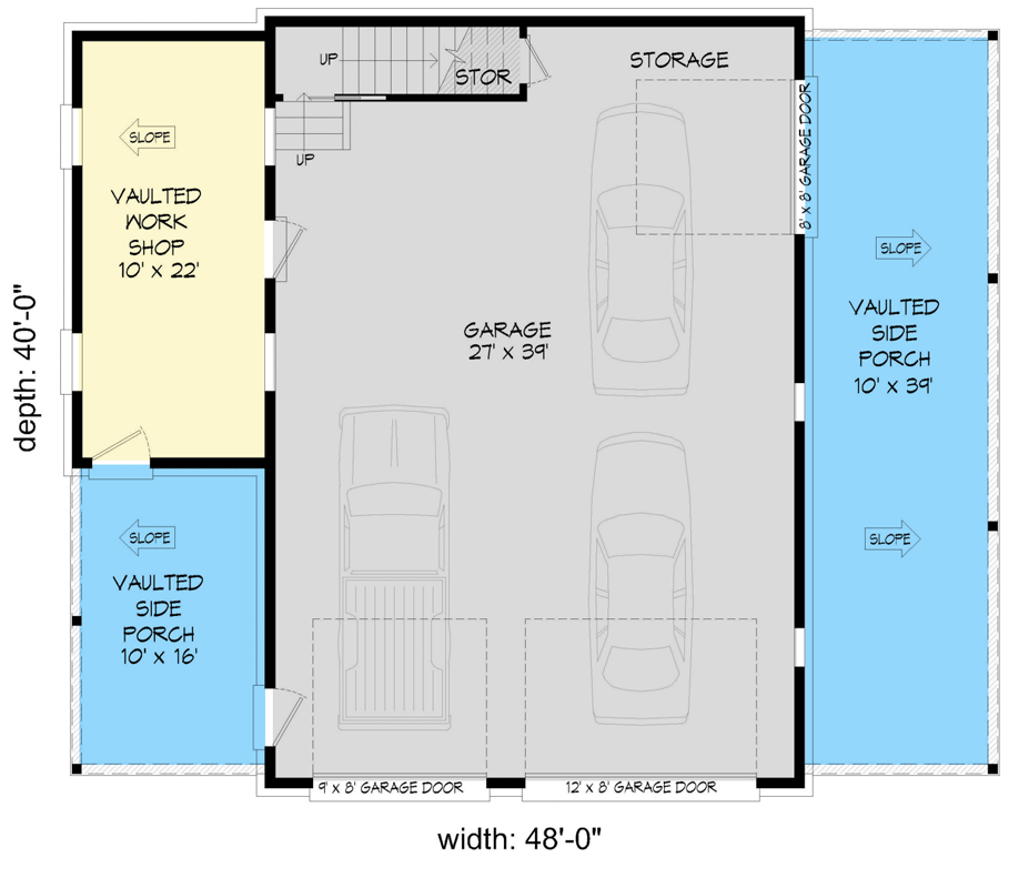 Plan 680550VR: Country Barn Garage Plan with Heated Workshop - 911 Sq Ft - Floor Plan - Main Level - Country
