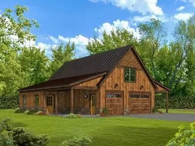 Country Barn Garage Plan with Heated Workshop - 911 Sq Ft