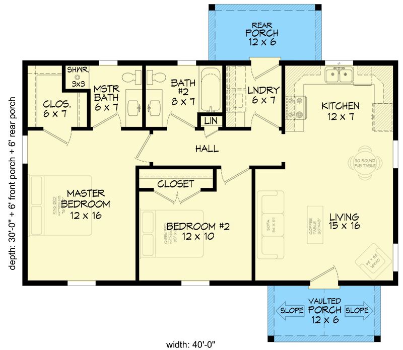 Plan 680557VR: 2-Bedroom Ranch House Plan Under 1000 Sq Ft - Floor Plan - Main Level - Country, Ranch