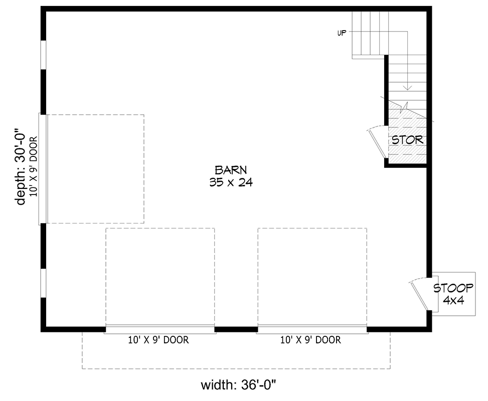 Plan 680560VR: Country Barn Garage with Optionally Finished Second Level - 1080 Sq Ft - Floor Plan - Main Level