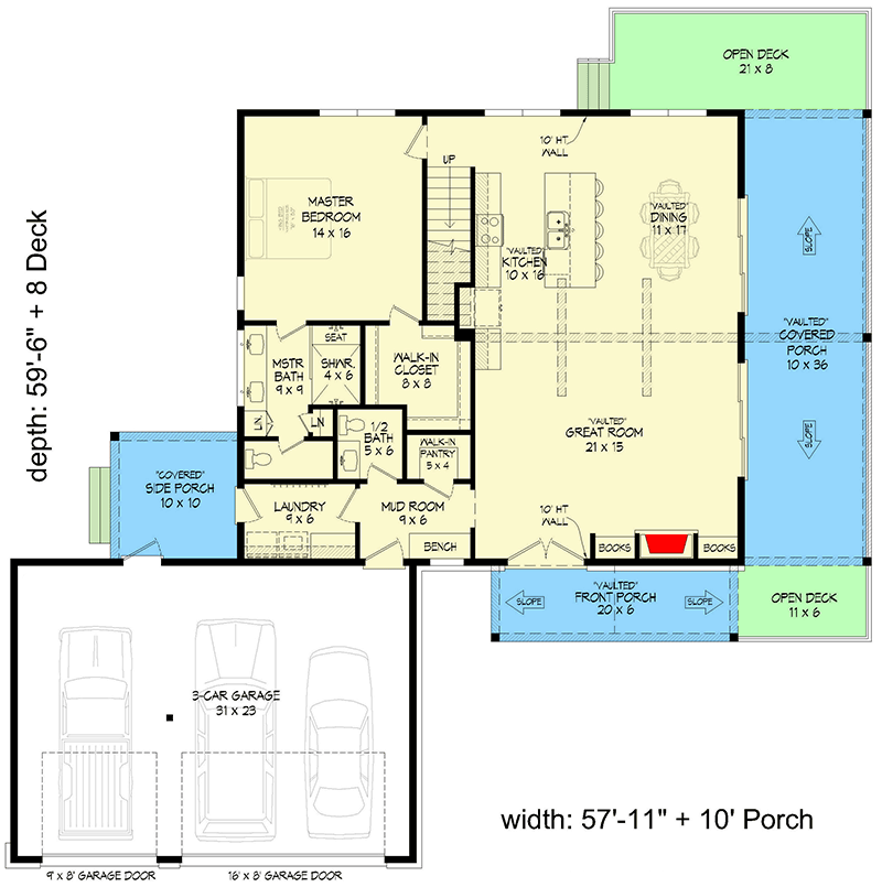 Plan 680562VR: Two-Story Mountain House Plan with Wrap-Around Porch - 2714 Sq Ft - Floor Plan - Main Level - Mountain, New American