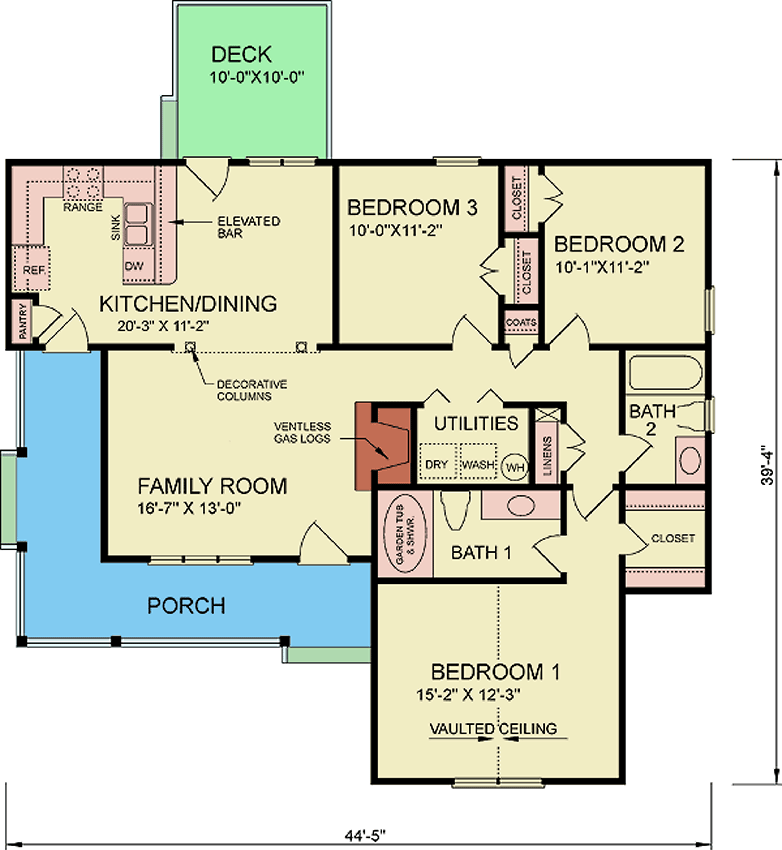 Plan 25849GE: 3-Bed Craftsman House Plan with Wrap-Around Front Porch - 1280 Sq Ft - Floor Plan - Main Level - Craftsman, Modern Farmhouse, Traditional