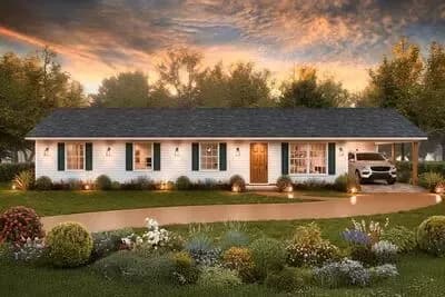 4 or 5 Bedroom Southern Ranch House Plan with Den or Flex Room - 1266 Sq Ft
