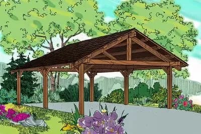 Vaulted Timber Carport with Open Sides and Gable Roof