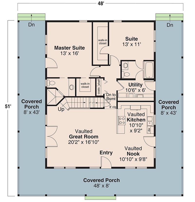 Plan 720099DA: 3-Bed Classic Farmhouse Plan with Wrap-Around Porch - 1886 Sq Ft - Floor Plan - Main Level - Cabin, Cottage, Country, Farmhouse, Vacation