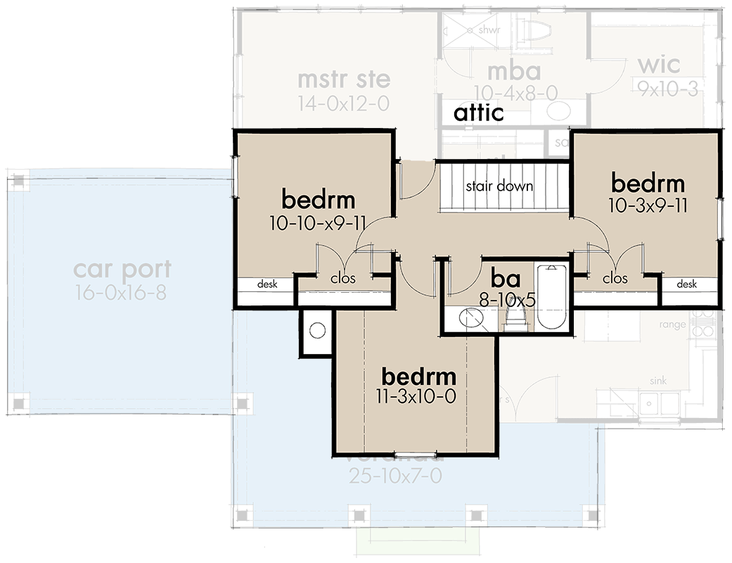Plan 16939WG: 4-Bed Modern Farmhouse Cottage Plan with Veranda and Carport - 1428 Sq Ft - Floor Plan - 2nd Floor - Cottage, Country, Modern Farmhouse