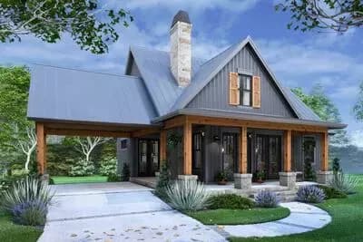 4-Bed Modern Farmhouse Cottage Plan with Veranda and Carport - 1428 Sq Ft
