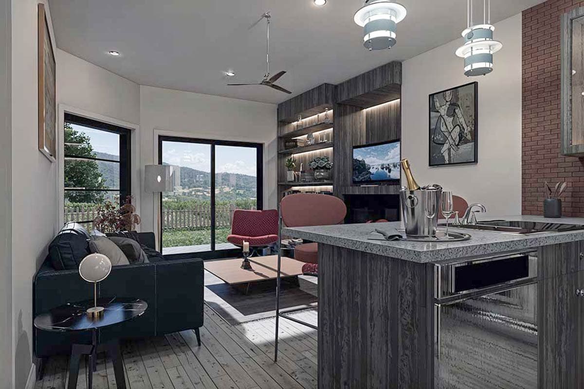 Plan 147035RML: Narrow Two-Story Contemporary House Plan with 3 Bedrooms Upstairs - 1790 Sq Ft - Image #5 - Contemporary