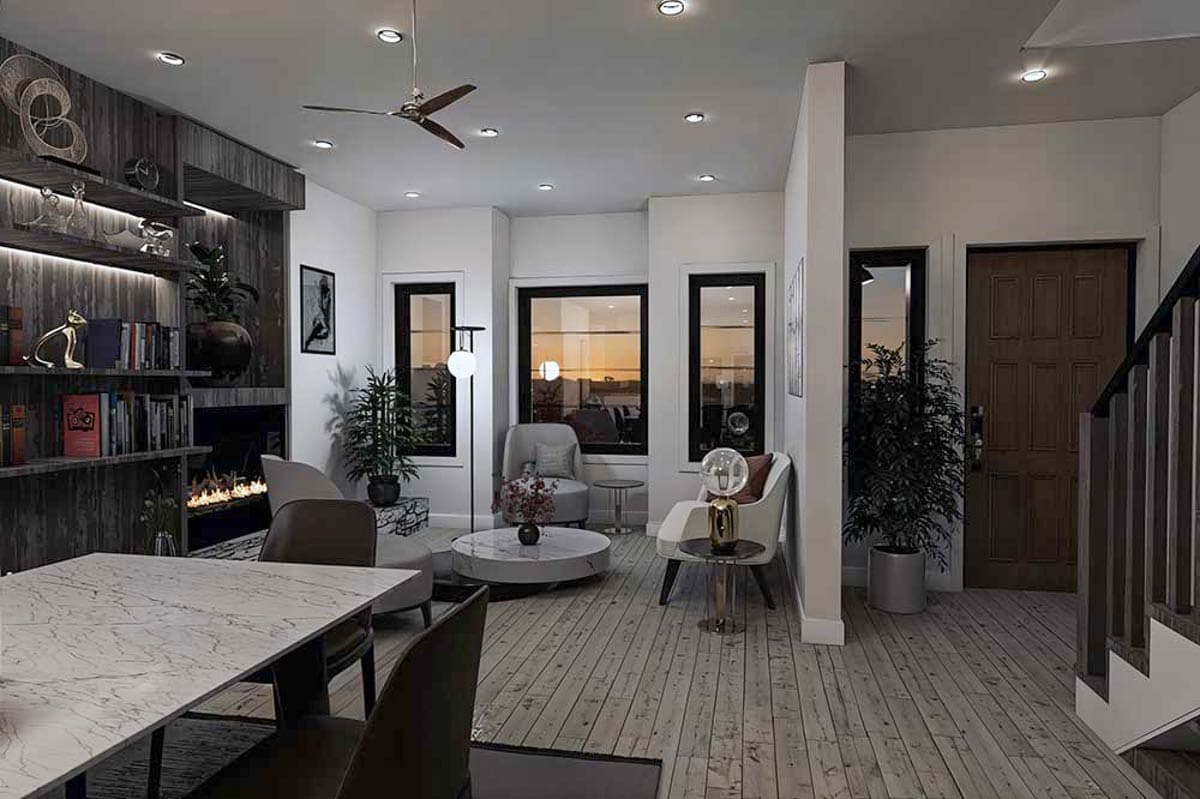 Plan 147035RML: Narrow Two-Story Contemporary House Plan with 3 Bedrooms Upstairs - 1790 Sq Ft - Image #6 - Contemporary