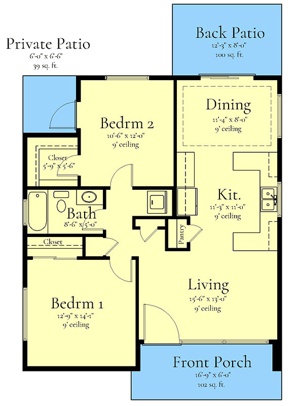 Plan 833043WAT: 2-Bed Contemporary ADU House Plan Under 900 Sq Ft - Floor Plan - Main Level - Contemporary