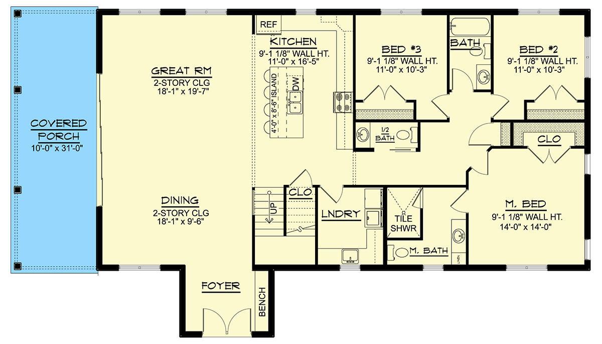 Plan 135343GRA: 6-Bedroom Barndominium House Plan with Two-Master Suites - 2545 Sq Ft - Floor Plan - Main Level - Barndominium