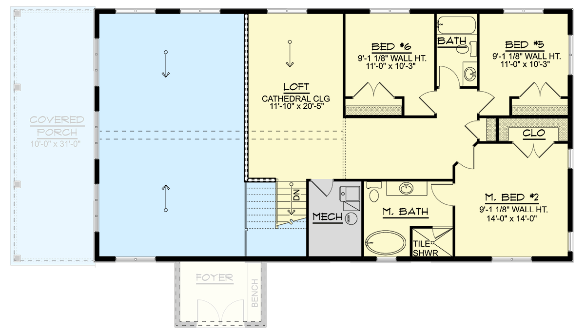 Plan 135343GRA: 6-Bedroom Barndominium House Plan with Two-Master Suites - 2545 Sq Ft - Floor Plan - 2nd Floor - Barndominium
